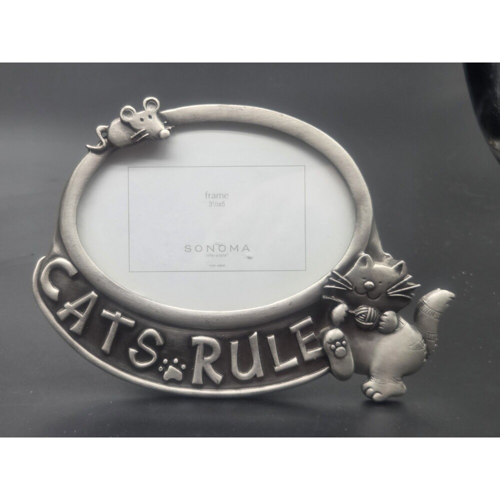 Sonoma Cats Rule Pewter Colored Picture Frame holds 3.5x5" photo